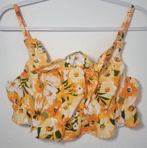 Divided H&M Yellow Orange Floral Ruffle Cropped Tank Top